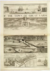 La prospettiva occidentale della città di Great Yarmouth nel Norfolk, incisa da John Harris da J. Corbridge